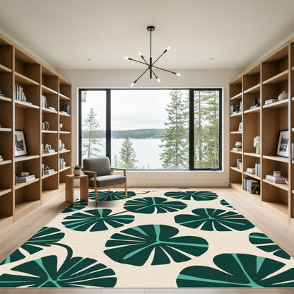 Deep Teal Fan Leaf Arrangement Rug