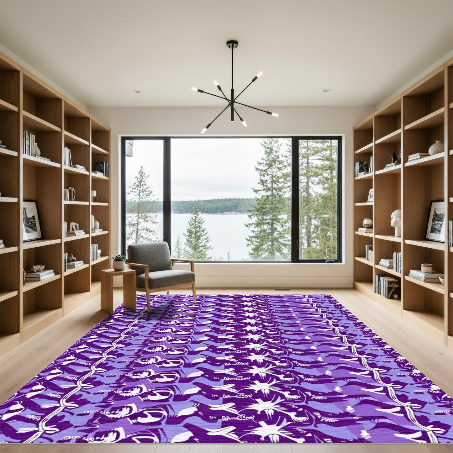 Violet Floral Rhythmic Wave Rug