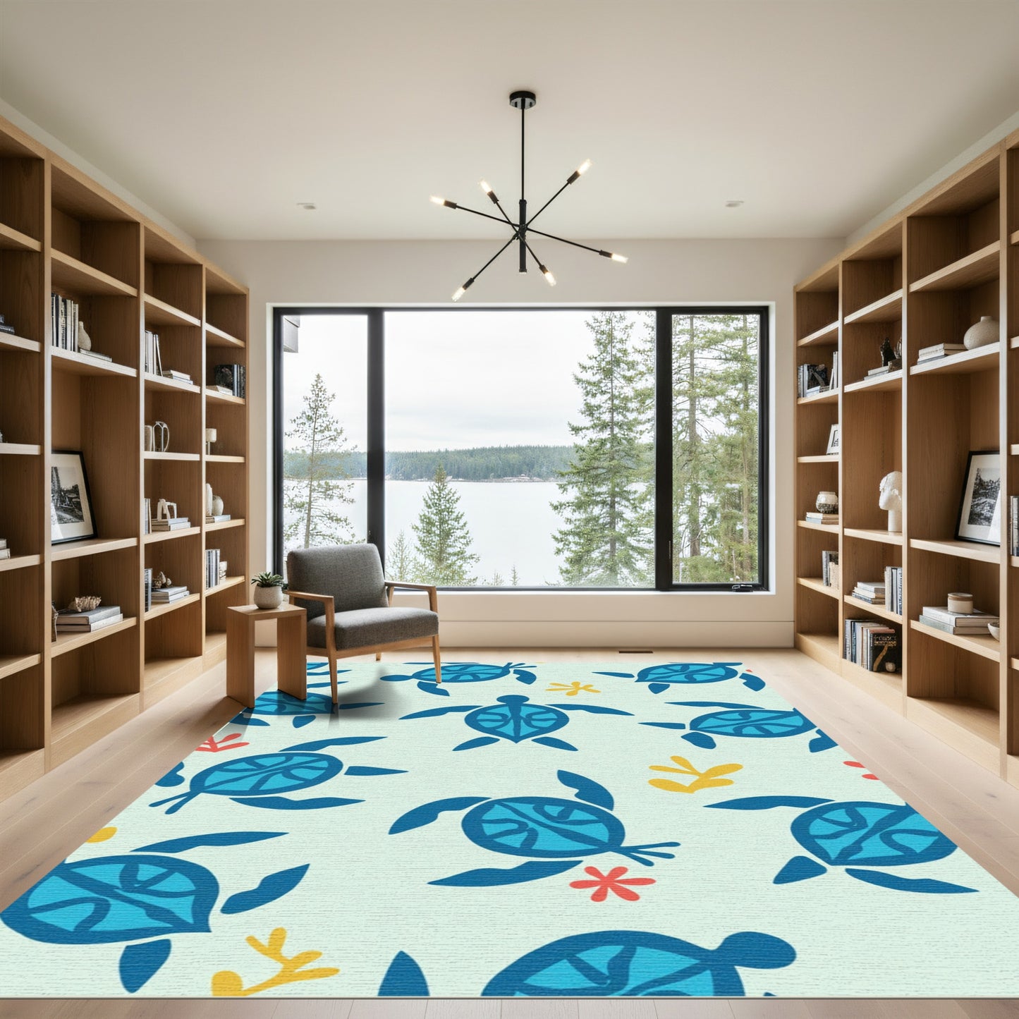 Blue Sea Turtle Coral Reef Rug
