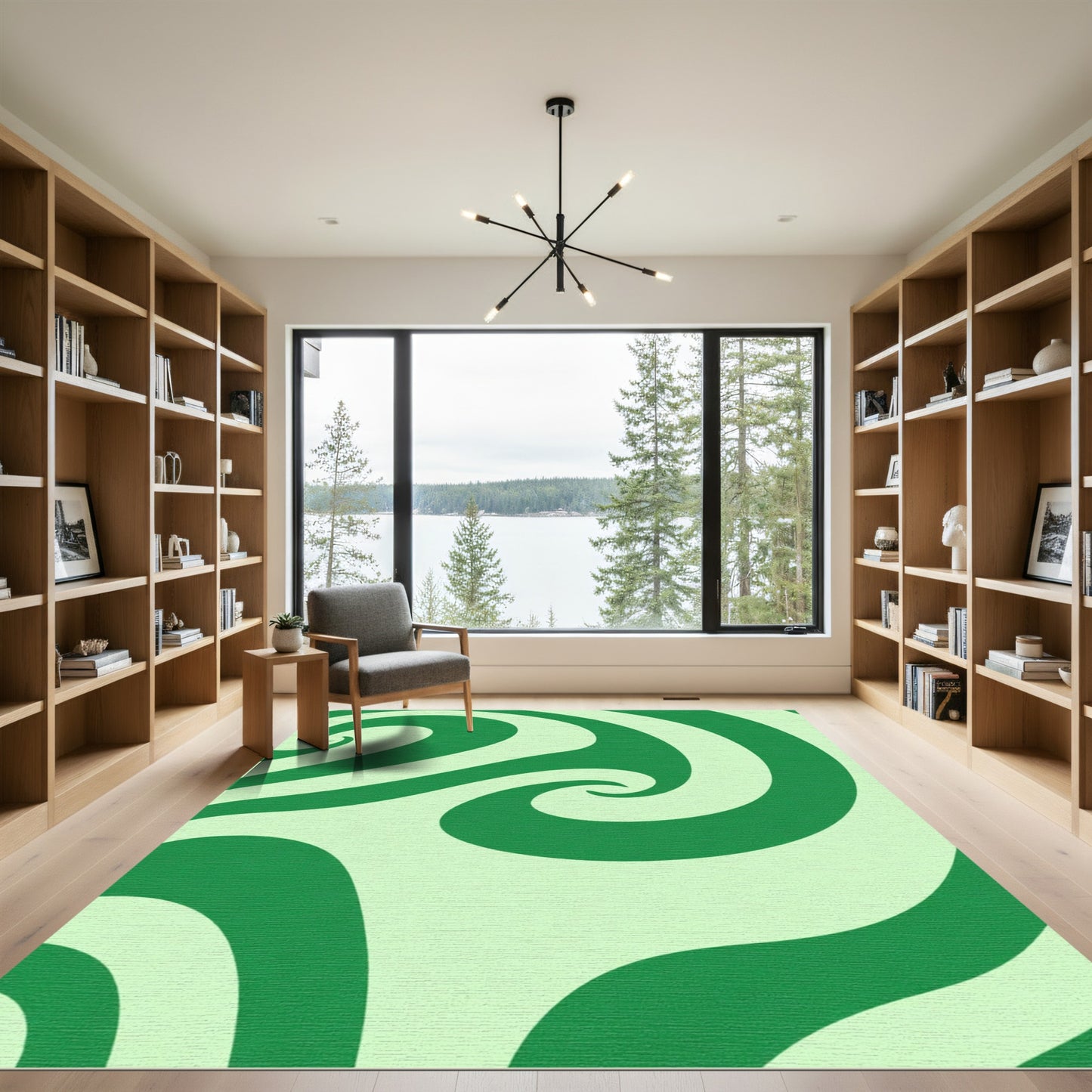 Jade Green Swirl Abstract Rug