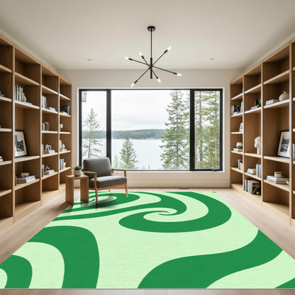 Jade Green Swirl Abstract Rug