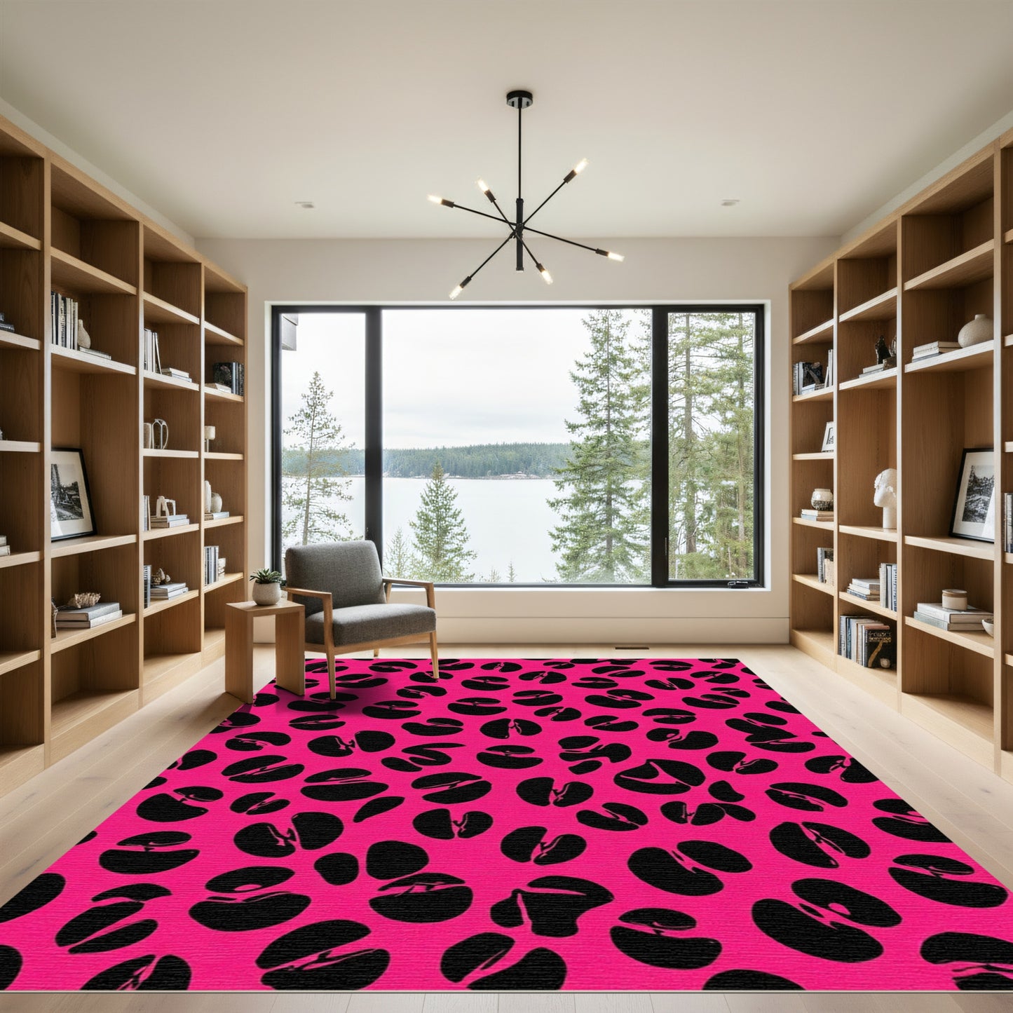 Hot Pink Black Coffee Bean Print Rug