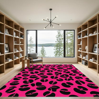 Hot Pink Black Coffee Bean Print Rug