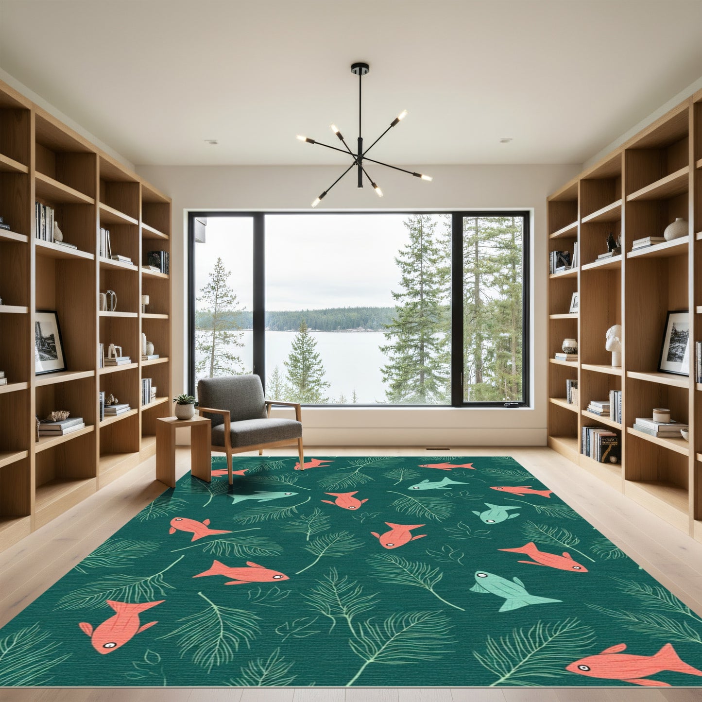Coral Fish Fern Pattern Rug