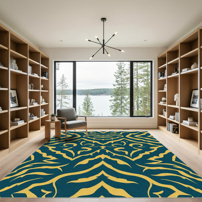 Teal Yellow Exotic Organic Curves Rug