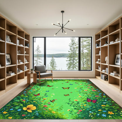 Whimsical Garden Butterflies Flying Amid Flowers Rug