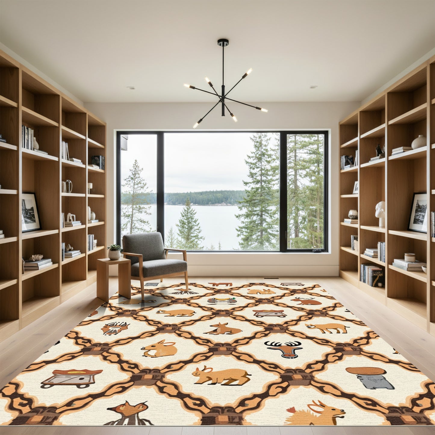 Whimsical Woodland Creatures Lattice Rug