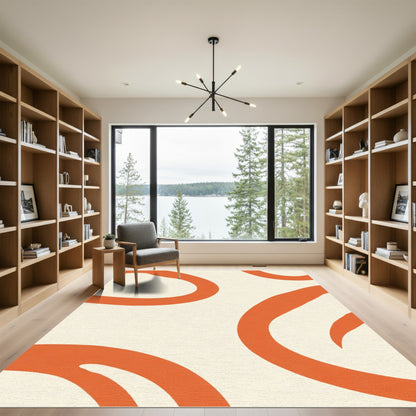 Modern Beige Abstract Swirl Rug