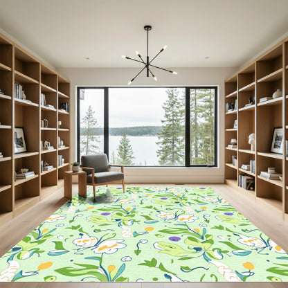 Whimsical White Botanical Garden Flourish Rug