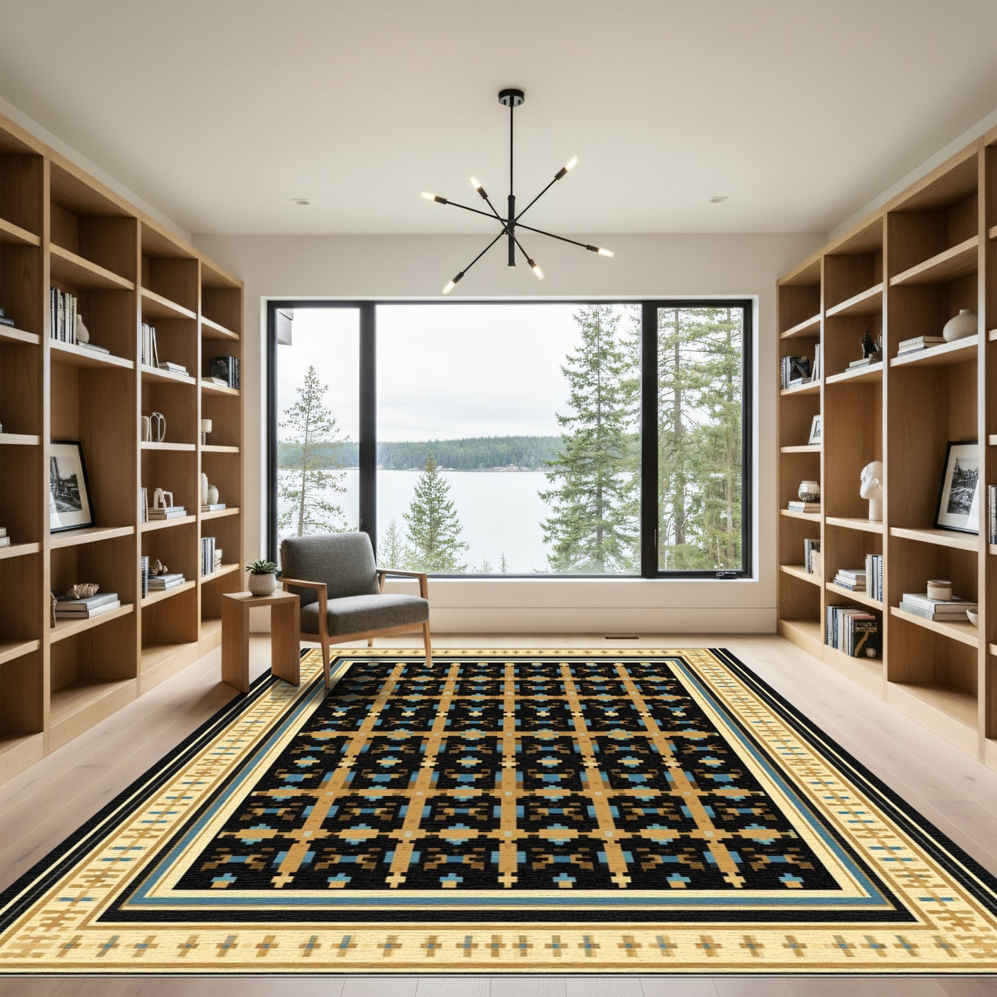 Ancient Geometric Black Gold Blue Rug