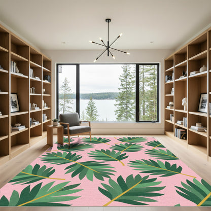 Pink Green Palm Leaf Repeat Rug