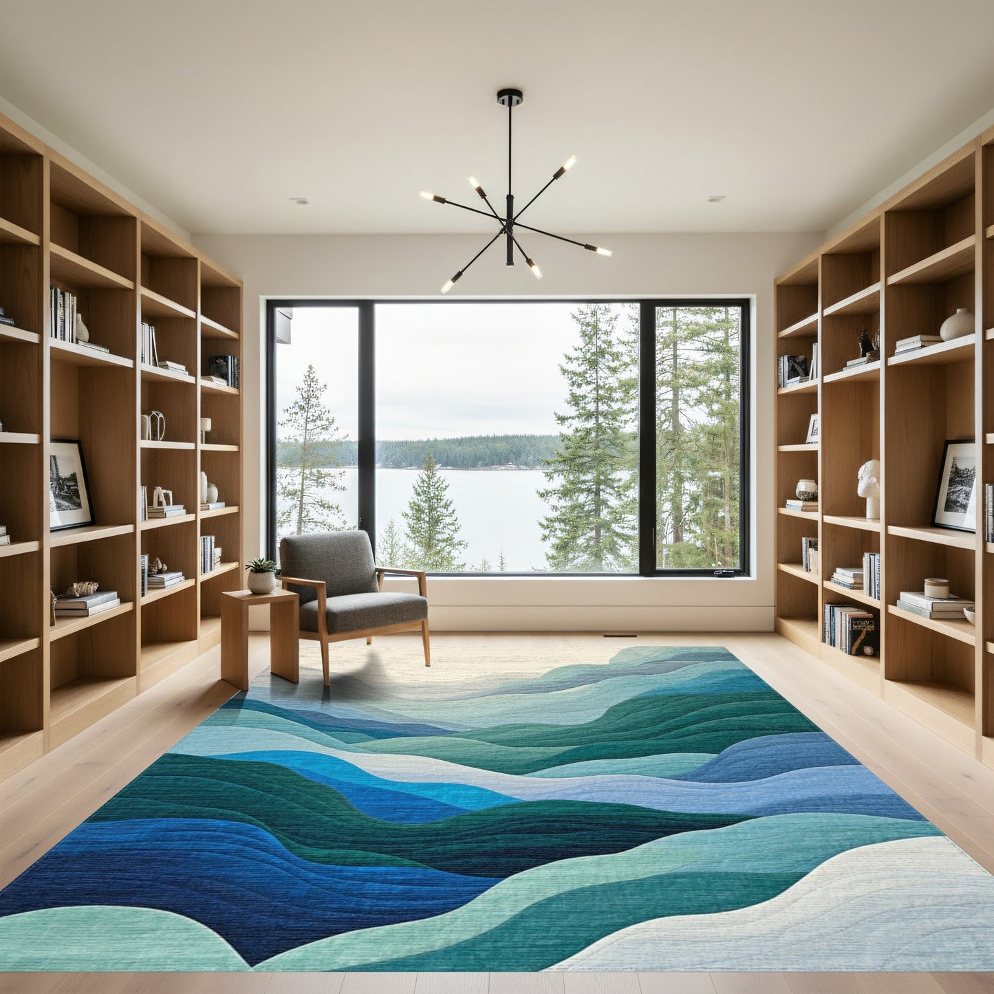 Teal Green Layered Wave Rug