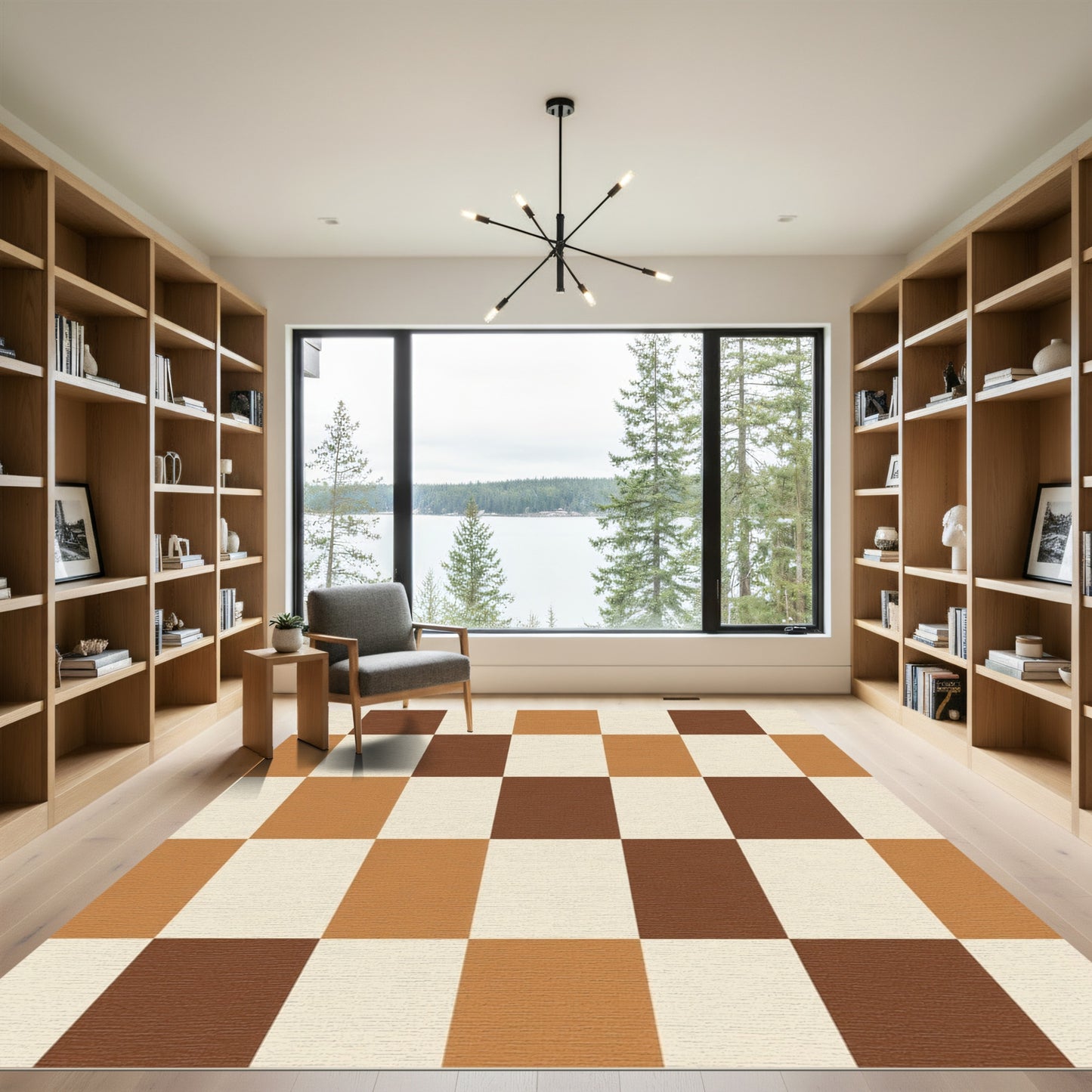 Earthy Brown Cream Checkerboard Squares Rug