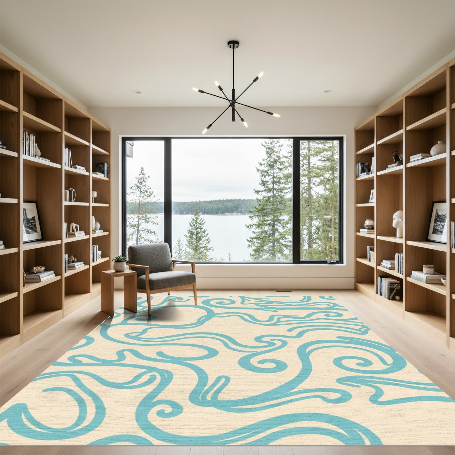 Aqua Cloud Swirl Abstract Rug
