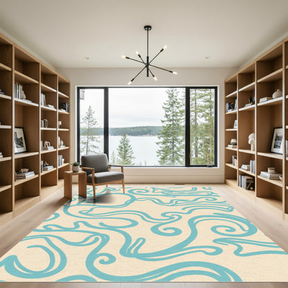 Aqua Cloud Swirl Abstract Rug