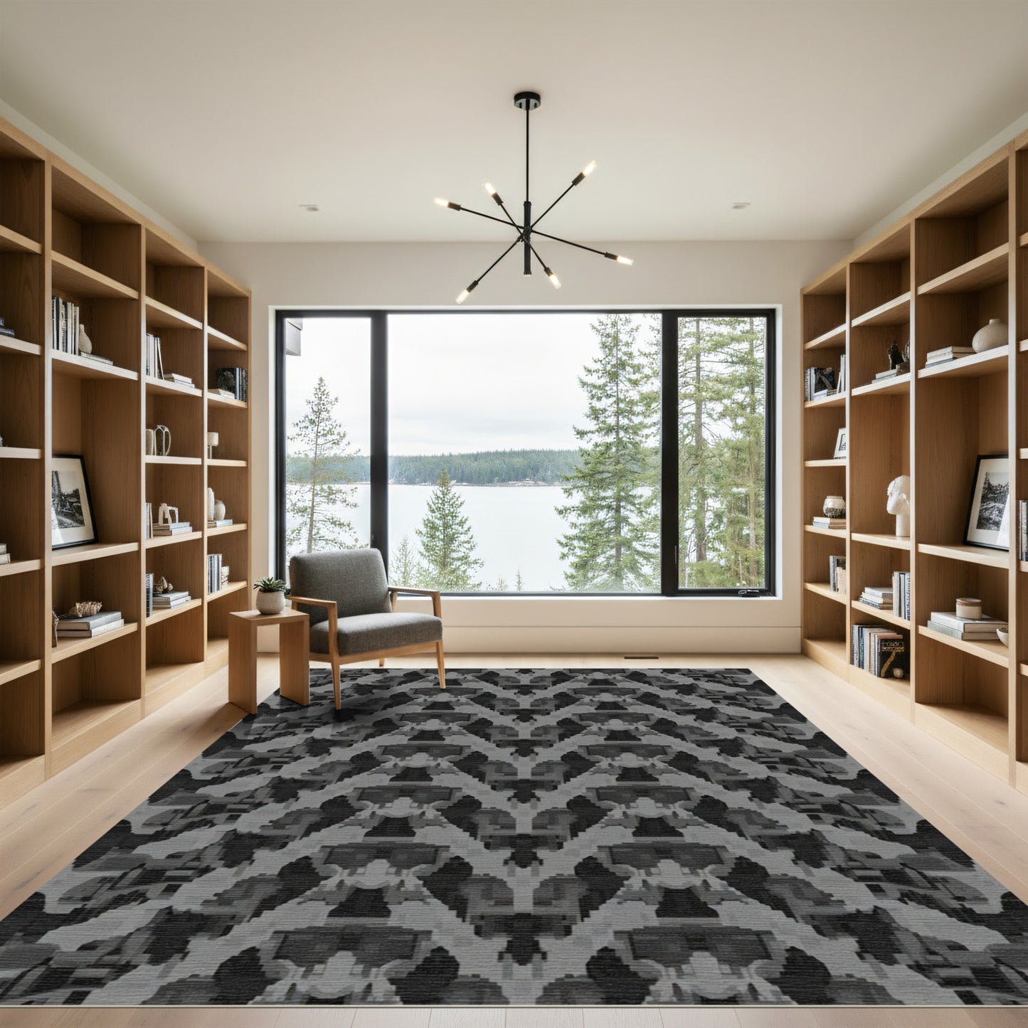 Monochromatic Pixelated Chevron Rug