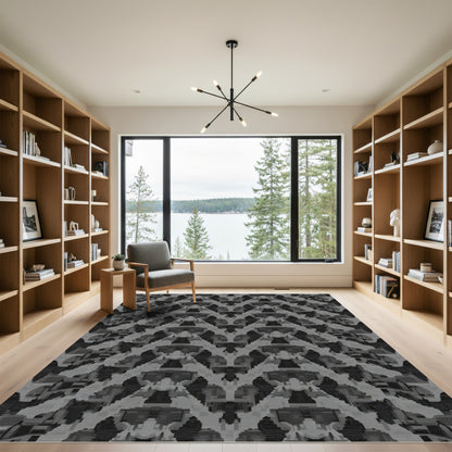 Monochromatic Pixelated Chevron Rug