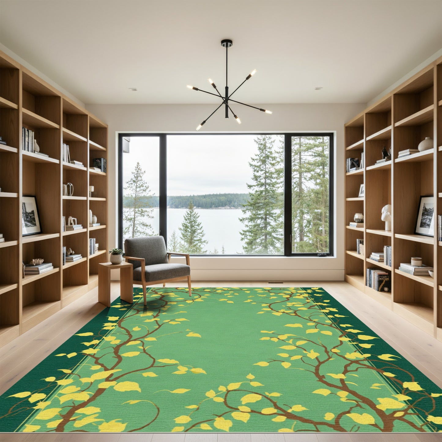 Green Branch Yellow Leaf Vine Art Rug