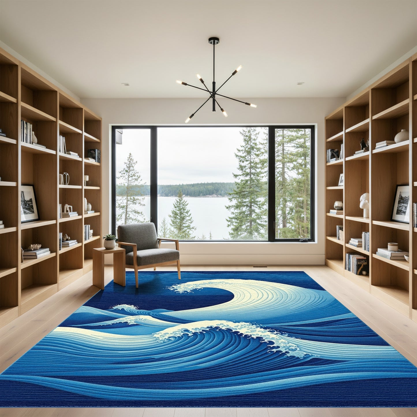 Navy Crashing Foam Waves Rug