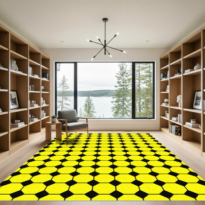 Bright Yellow Black Octagon Mosaic Rug