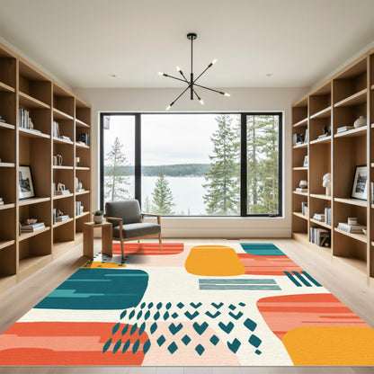 Orange Teal Abstract Mid Century Modern Rug