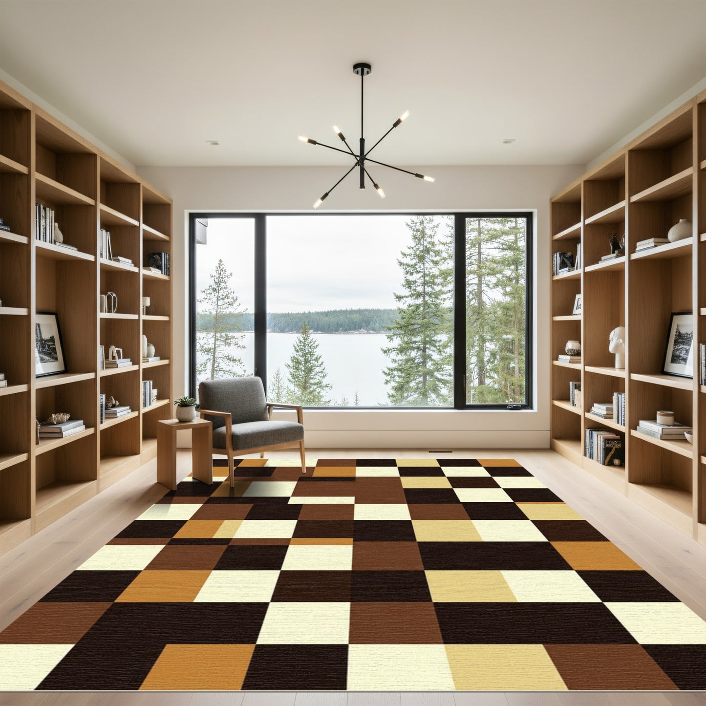 Earthy Brown Tonal Squares Rug