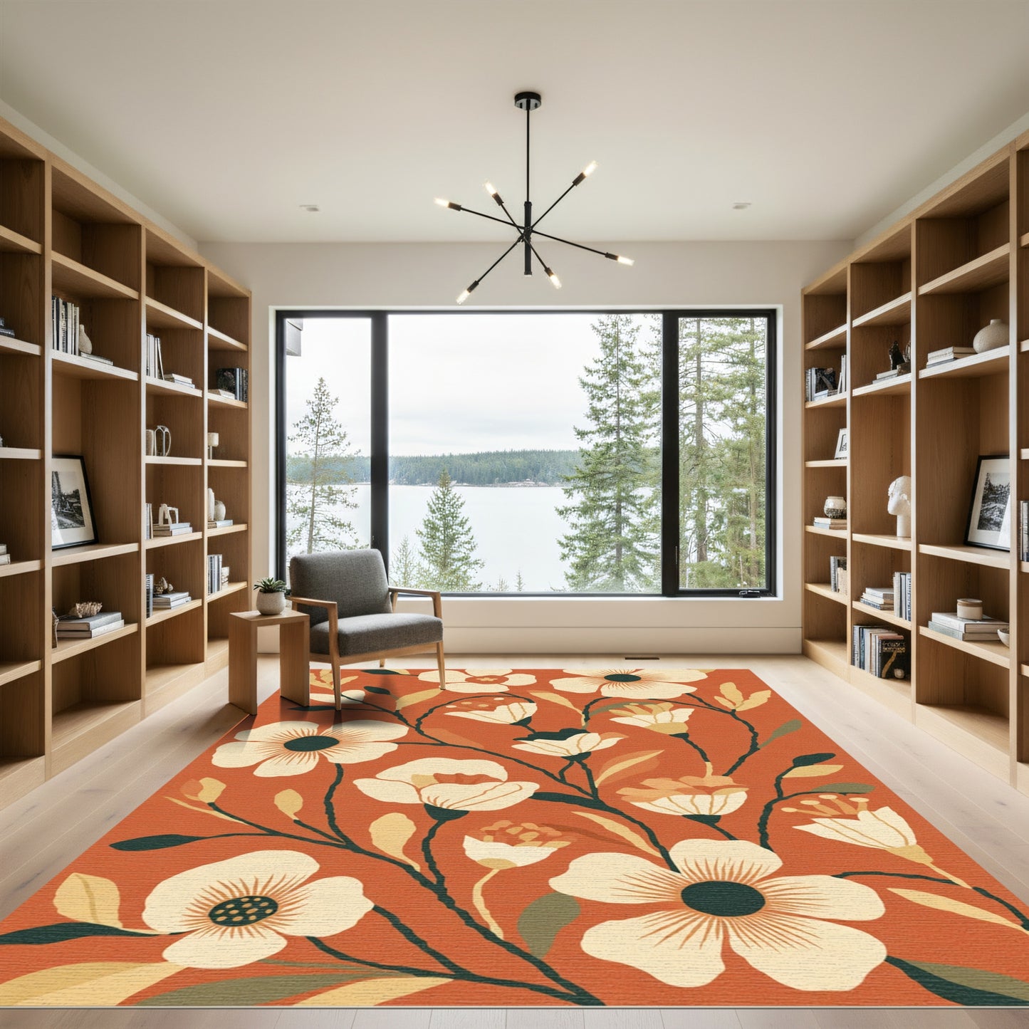 Terracotta Floral Bouquet Vines Rug