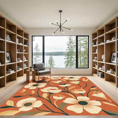 Terracotta Floral Bouquet Vines Rug