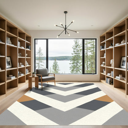 Chevron Gray Gold White Geometric Accents Rug