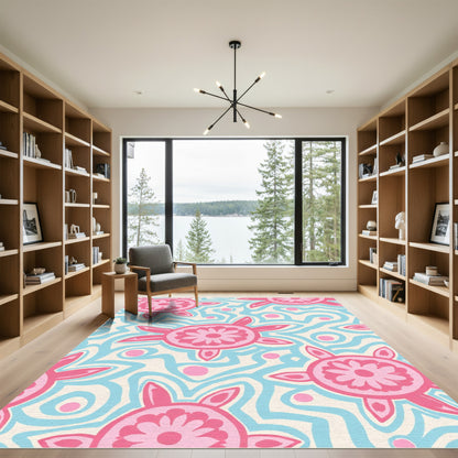 Coral Pink Turtle Swirl Aquatic Rug