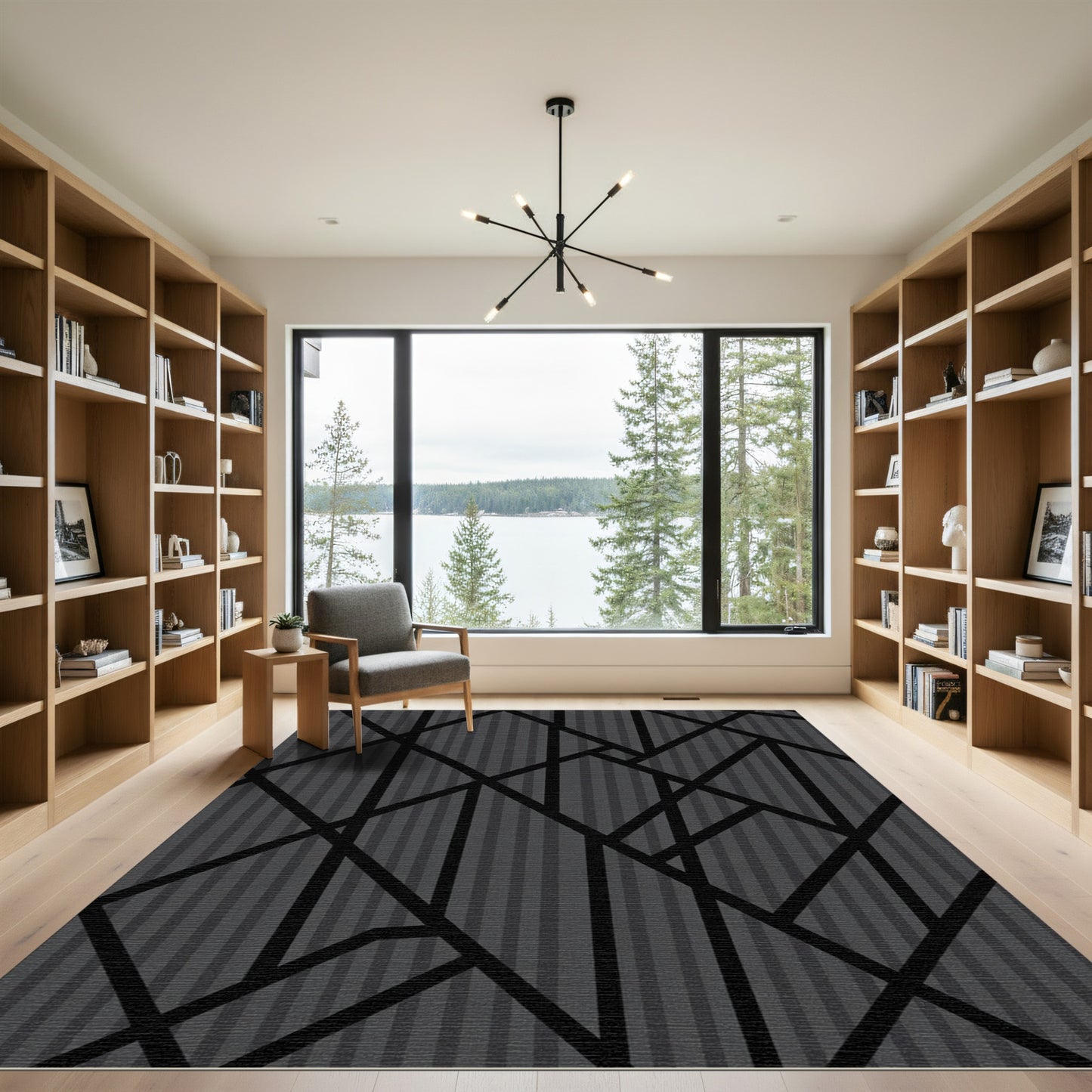 Dark Gray Geometric Intersecting Lines Rug