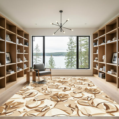 Earthy Tan Abstract Floral Swirl Rug
