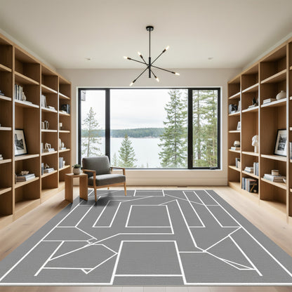Modern Abstract White Geometric Line Art Rug