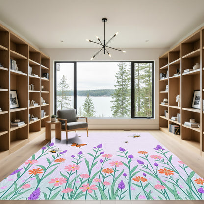 Lavender Field Butterfly Bee Garden Rug