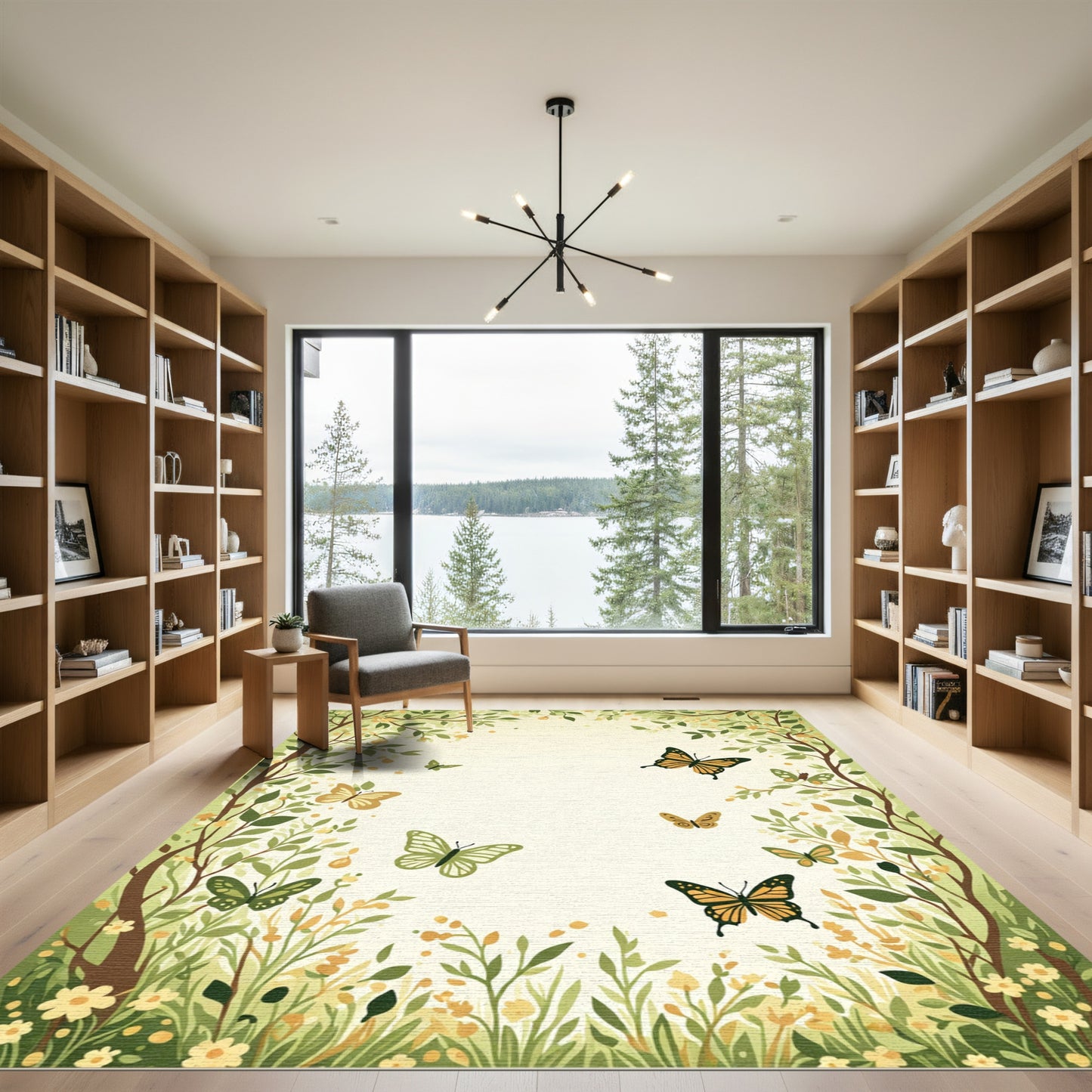 Whimsical Garden Butterflies Green Yellow Rug