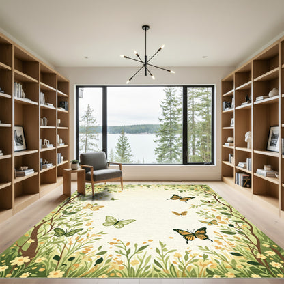 Whimsical Garden Butterflies Green Yellow Rug