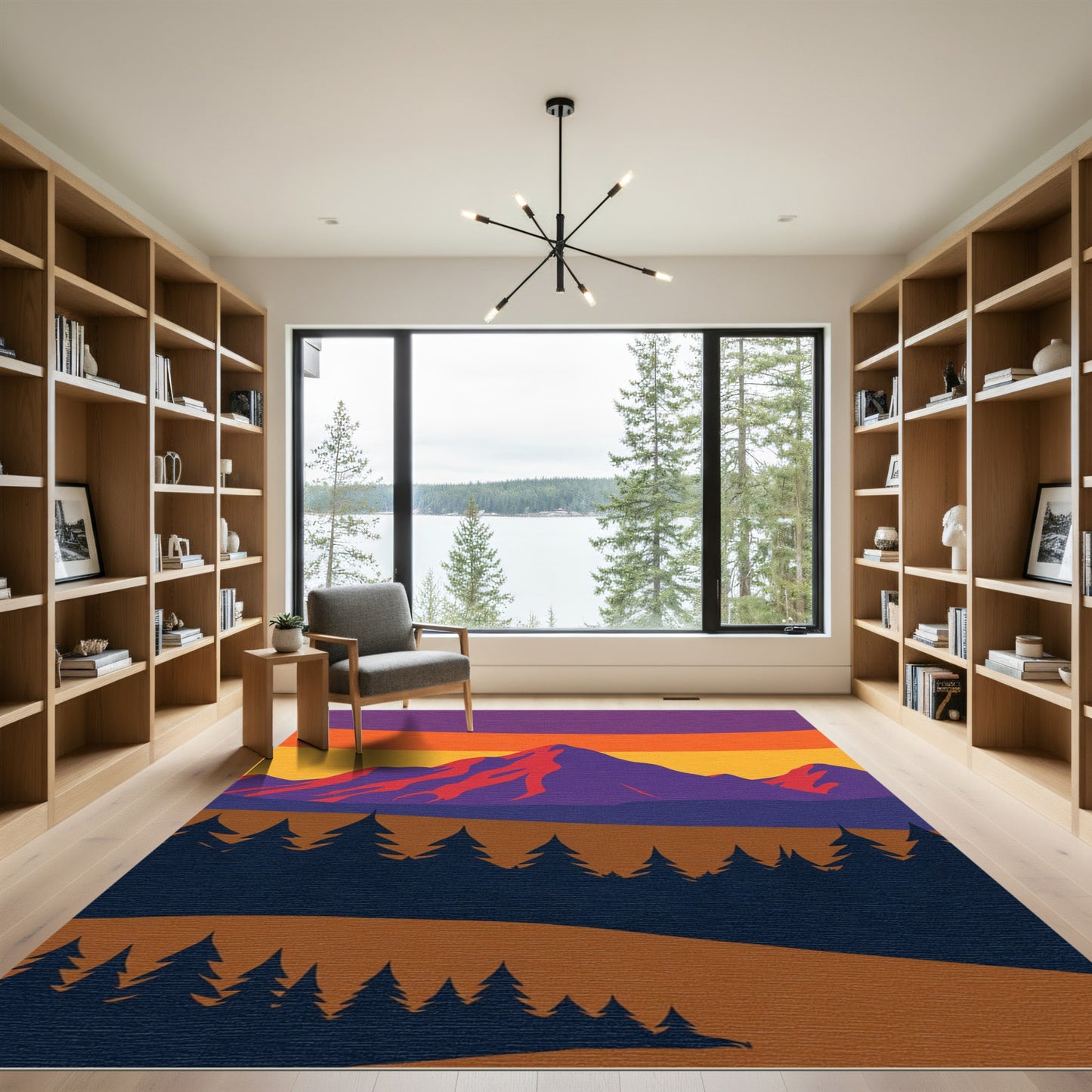 Purple Mountain Sunset Forest Landscape Rug