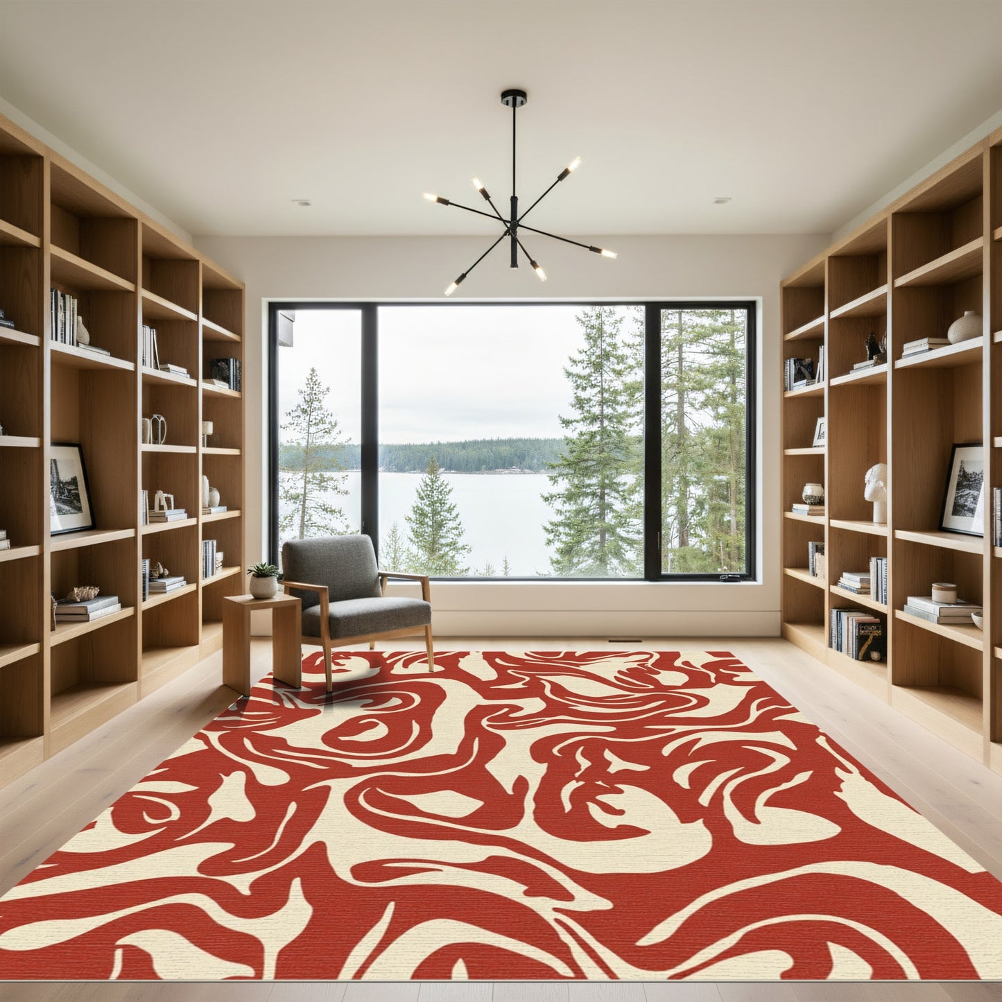 Crimson Abstract Swirl Organic Rug
