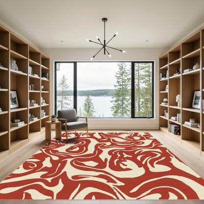 Crimson Abstract Swirl Organic Rug