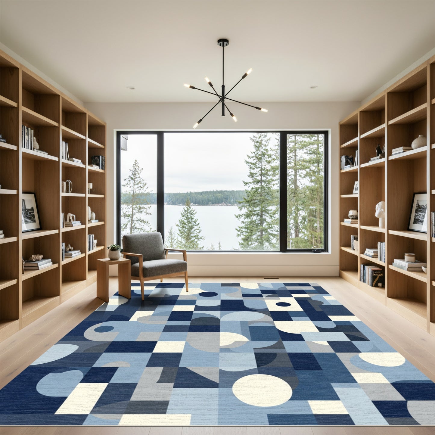 Abstract Navy Geometric Squares Circles Rug