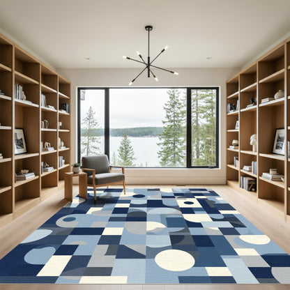 Abstract Navy Geometric Squares Circles Rug