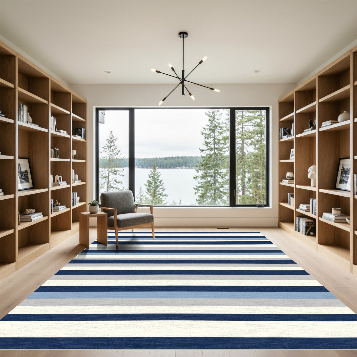 Bold Navy Blue Striped Rug