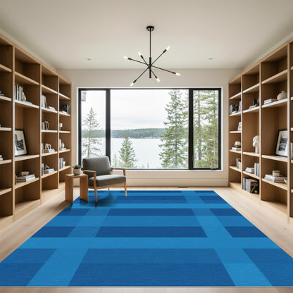 Deep Blue Plaid Stripes Rug