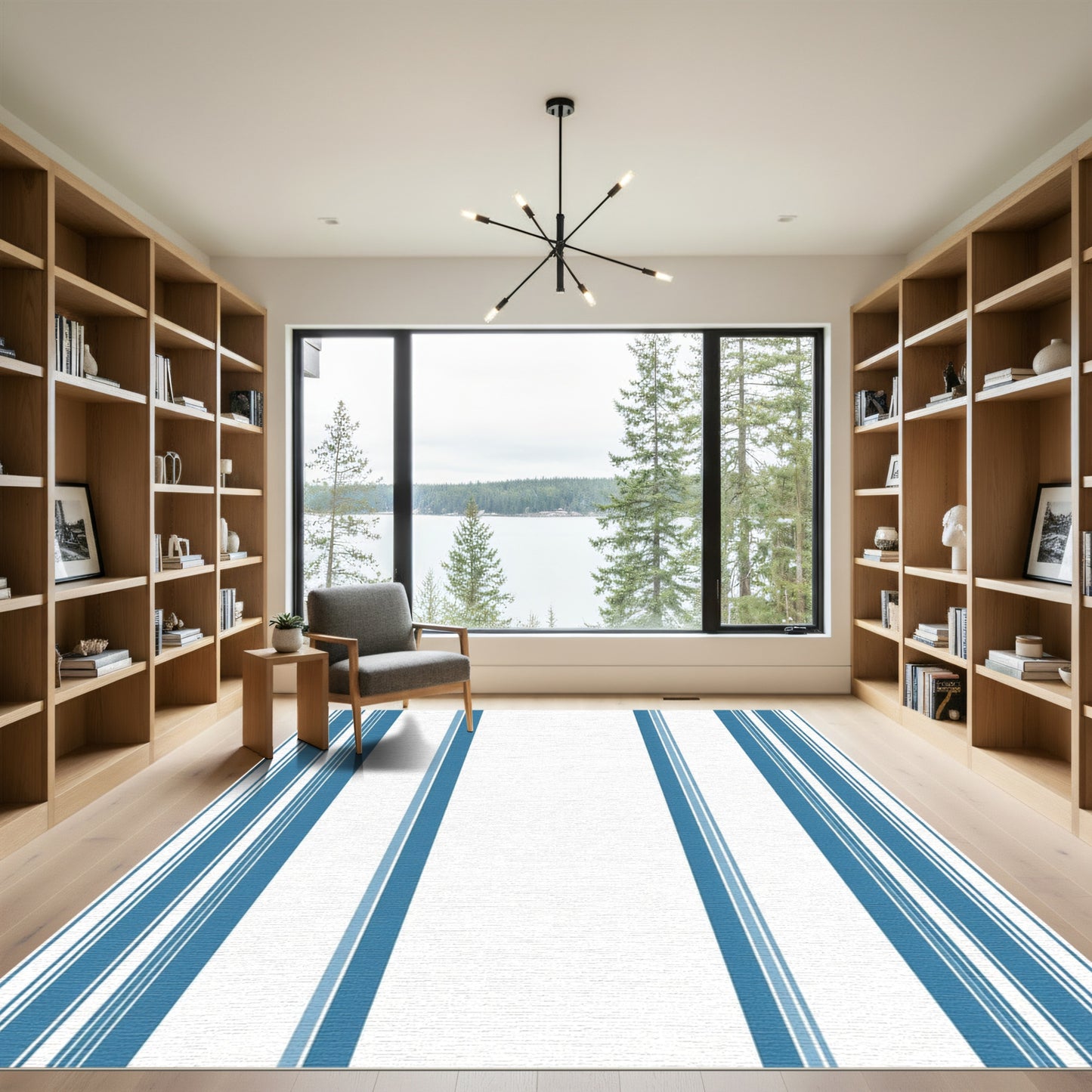 Tidewater Blue Vertical Stripe Runner Rug
