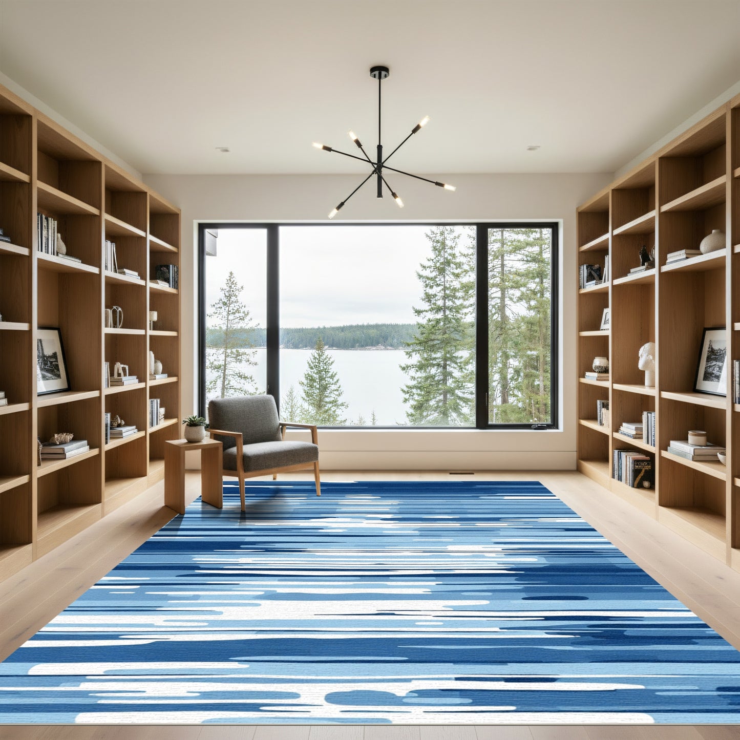 Azure Blue Abstract Stripes Rug