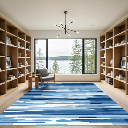 Azure Blue Abstract Stripes Rug