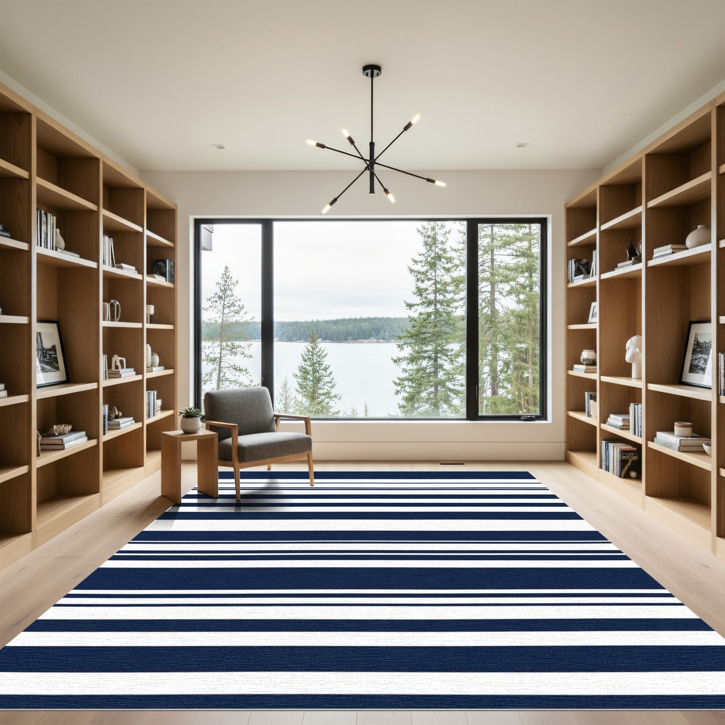 Navy White Varying Stripe Rug