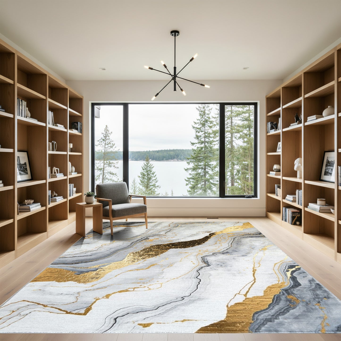 Gold Veined Gray Marble Rug