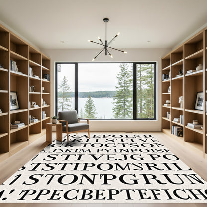 Black White Typographic Allover Text Rug