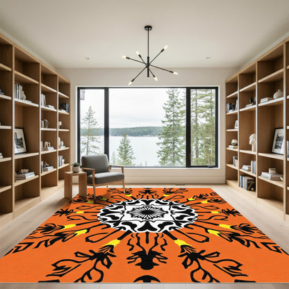 Bold Orange Black Yellow Mandalas Rug